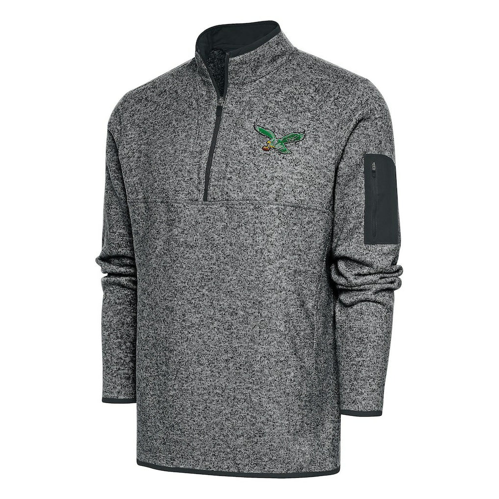 Philadelphia Eagles Antigua Throwback Fortune Quarter-Zip Pullover Jacket Heather Charcoal