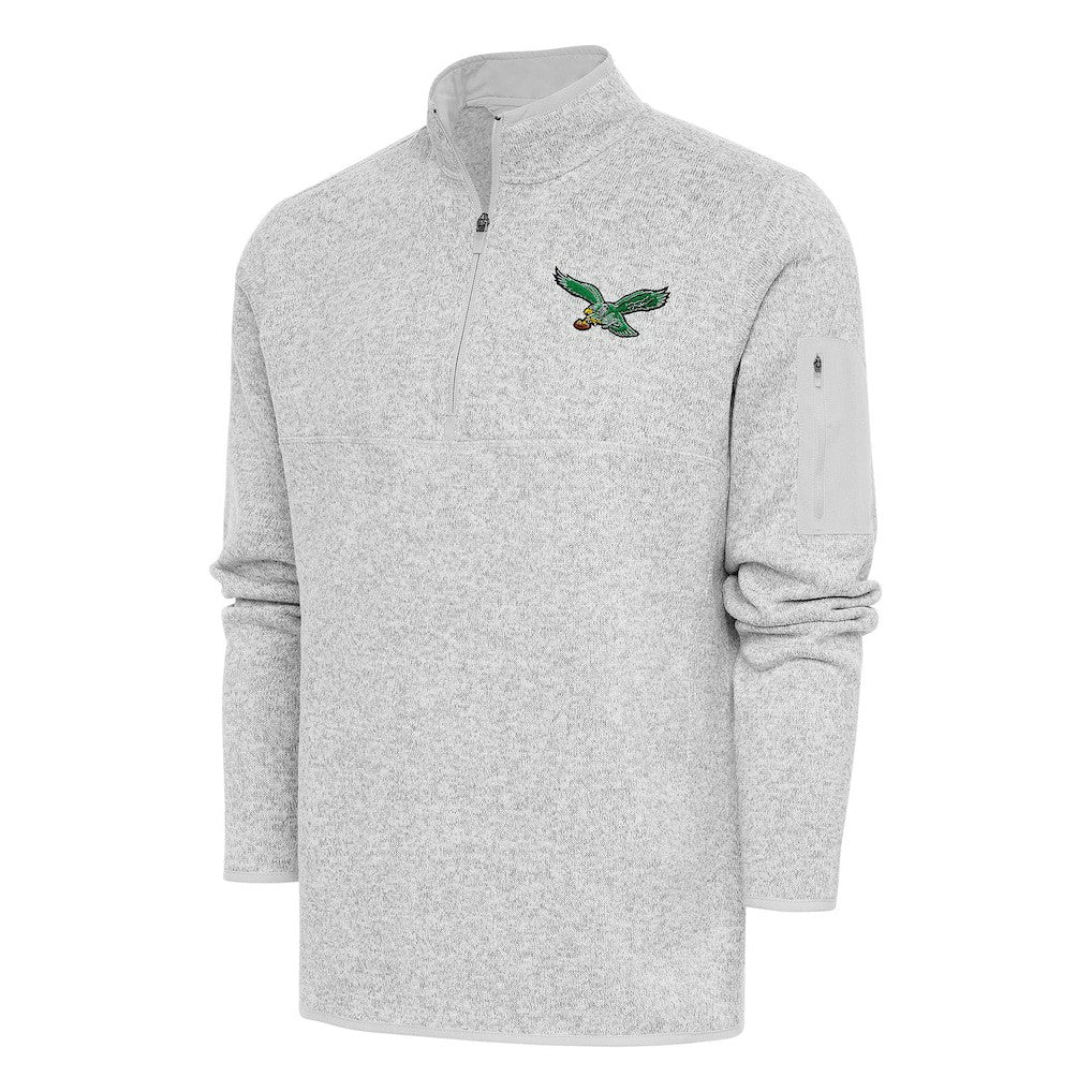 Philadelphia Eagles Antigua Throwback Fortune Quarter-Zip Pullover Jacket Heather Gray