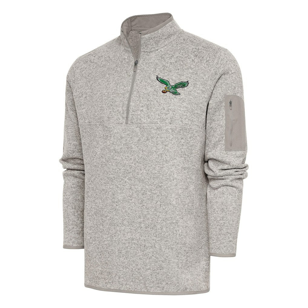Philadelphia Eagles Antigua Throwback Fortune Quarter-Zip Pullover Jacket Oatmeal