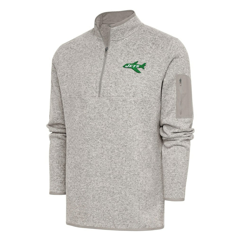 New York Jets Antigua Throwback Fortune Quarter-Zip Pullover Jacket Oatmeal