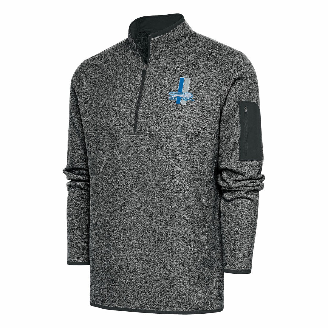Detroit Lions Antigua Throwback Fortune Quarter-Zip Pullover Jacket Heather Charcoal