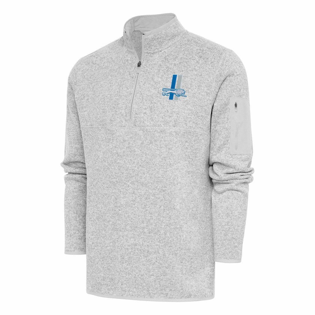 Detroit Lions Antigua Throwback Fortune Quarter-Zip Pullover Jacket Heather Gray