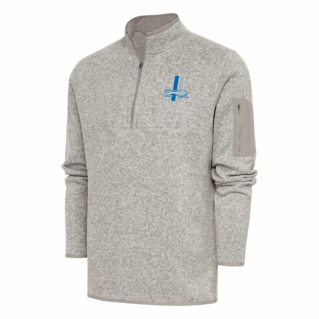 Detroit Lions Antigua Throwback Fortune Quarter-Zip Pullover Jacket Oatmeal