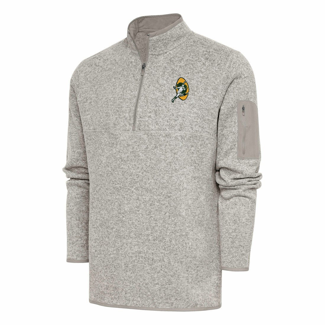 Green Bay Packers Antigua Throwback Fortune Quarter-Zip Pullover Jacket Oatmeal