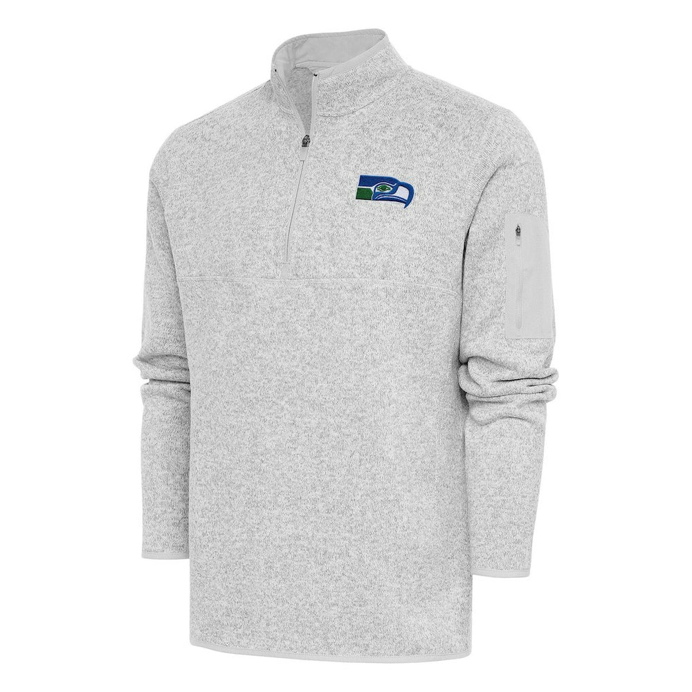 Seattle Seahawks Antigua Throwback Fortune Quarter-Zip Pullover Jacket Heather Gray
