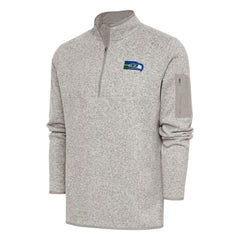 Seattle Seahawks Antigua Throwback Fortune Quarter-Zip Pullover Jacket Oatmeal