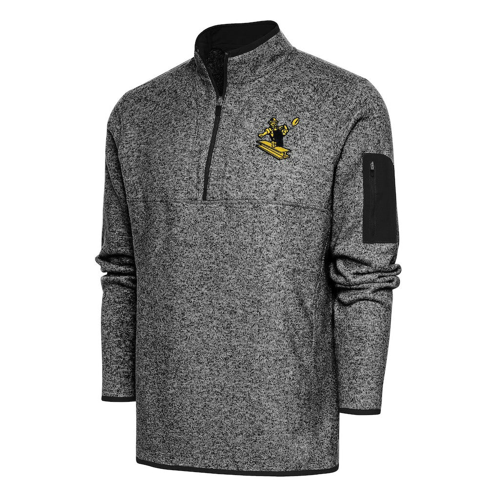Pittsburgh Steelers Antigua Throwback Fortune Quarter-Zip Pullover Jacket Heather Black