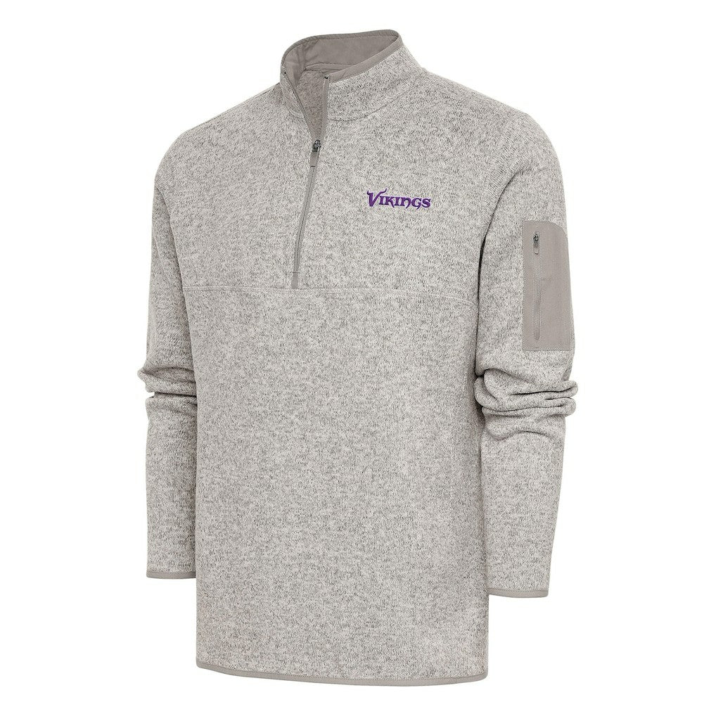 Minnesota Vikings Antigua Throwback Fortune Quarter-Zip Pullover Jacket Oatmeal