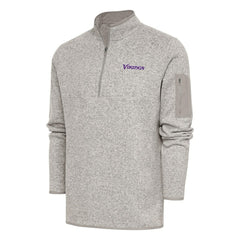 Minnesota Vikings Antigua Throwback Fortune Quarter-Zip Pullover Jacket Oatmeal