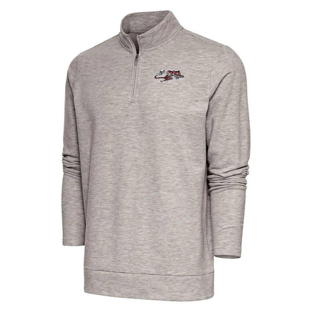 Cincinnati Bengals Antigua Team Logo Throwback Gambit Quarter-Zip Pullover Top Oatmeal