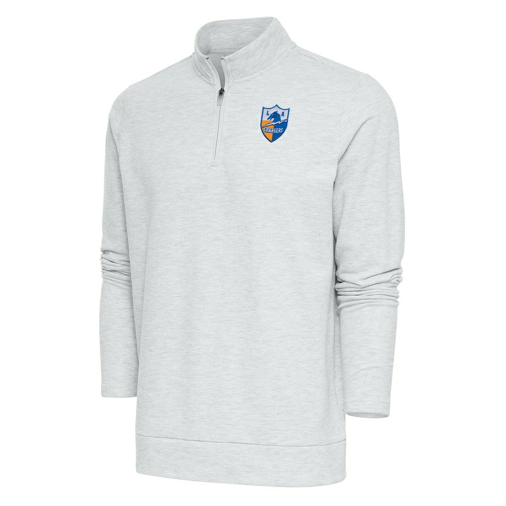 Los Angeles Chargers Antigua Team Logo Throwback Gambit Quarter-Zip Pullover Top Heather Gray