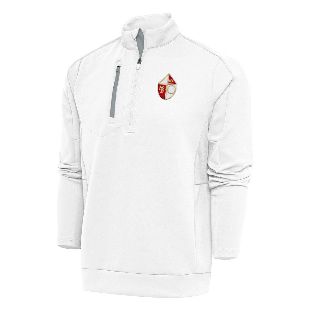 San Francisco 49ers Antigua Team Logo Throwback Generation Quarter-Zip Pullover Top White
