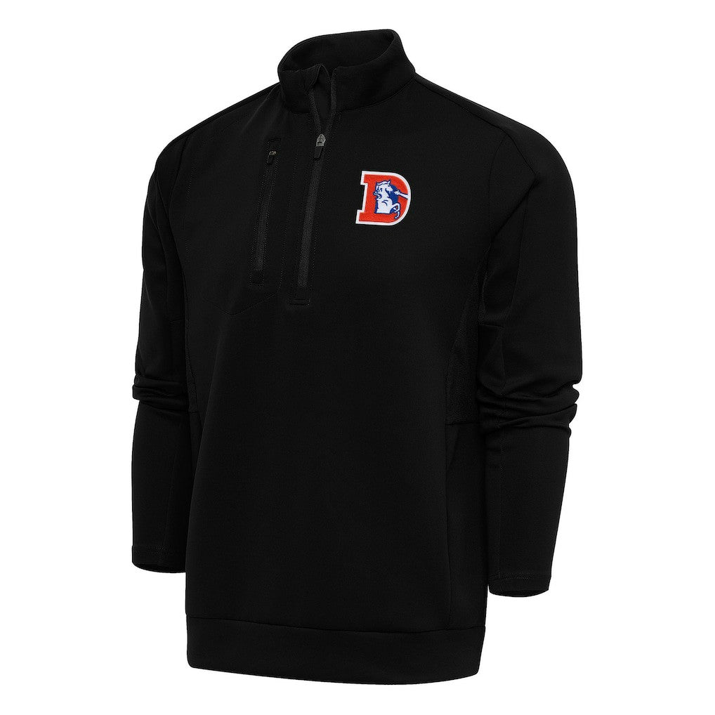 Denver Broncos Antigua Team Logo Throwback Generation Quarter-Zip Pullover Top Black