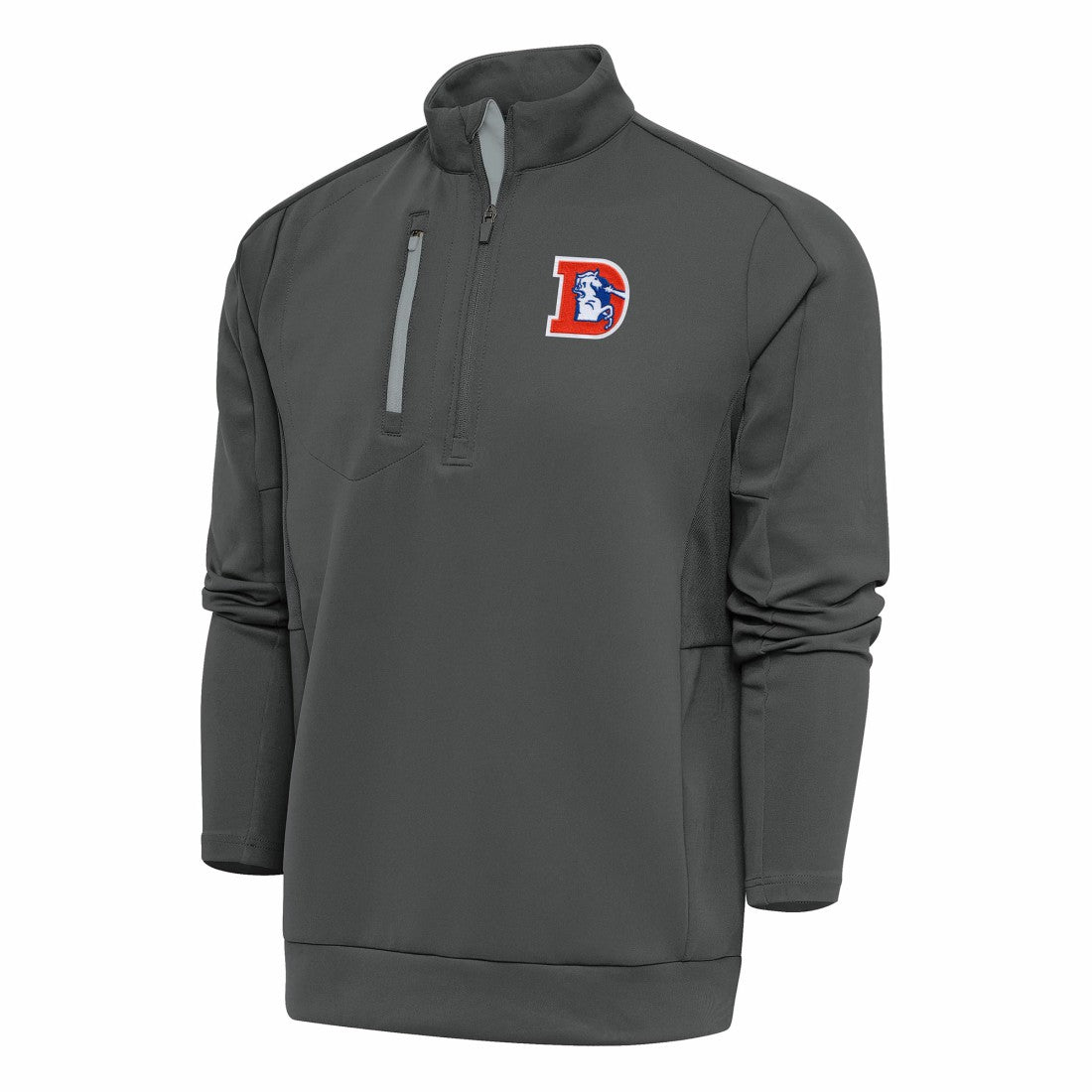 Denver Broncos Antigua Team Logo Throwback Generation Quarter-Zip Pullover Top Charcoal