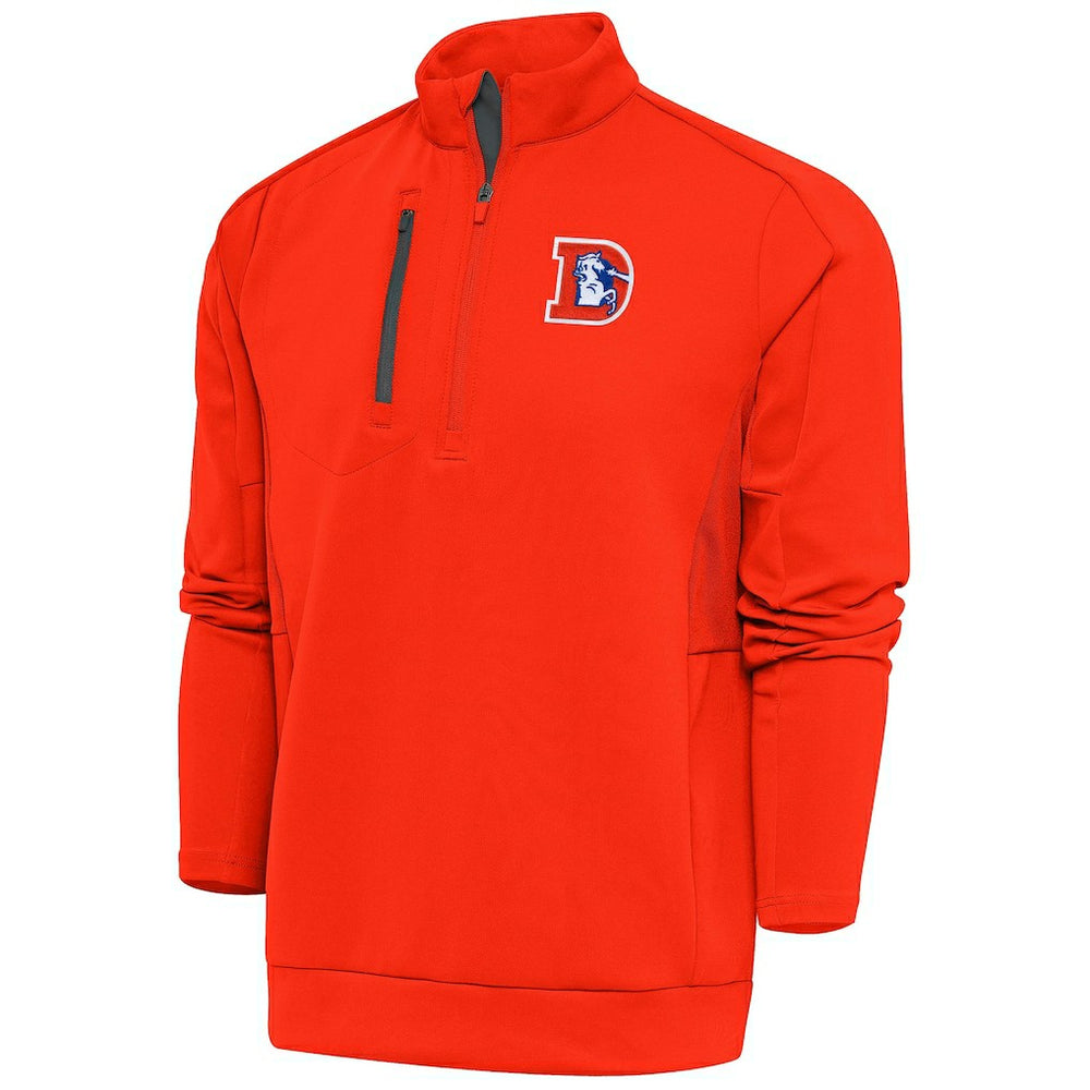 Denver Broncos Antigua Team Logo Throwback Generation Quarter-Zip Pullover Top Orange