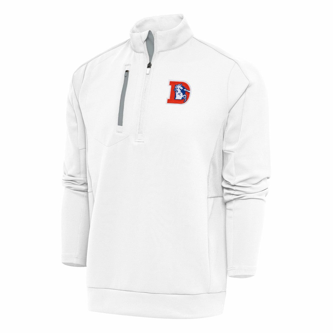 Denver Broncos Antigua Team Logo Throwback Generation Quarter-Zip Pullover Top White