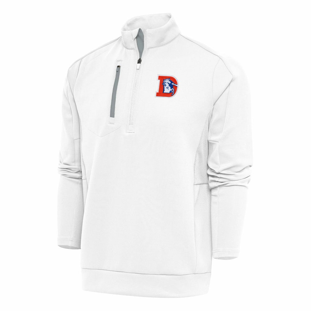 Denver Broncos Antigua Team Logo Throwback Generation Quarter-Zip Pullover Top White