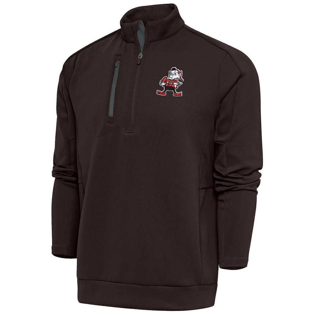 Cleveland Browns Antigua Team Logo Throwback Generation Quarter-Zip Pullover Top Brown