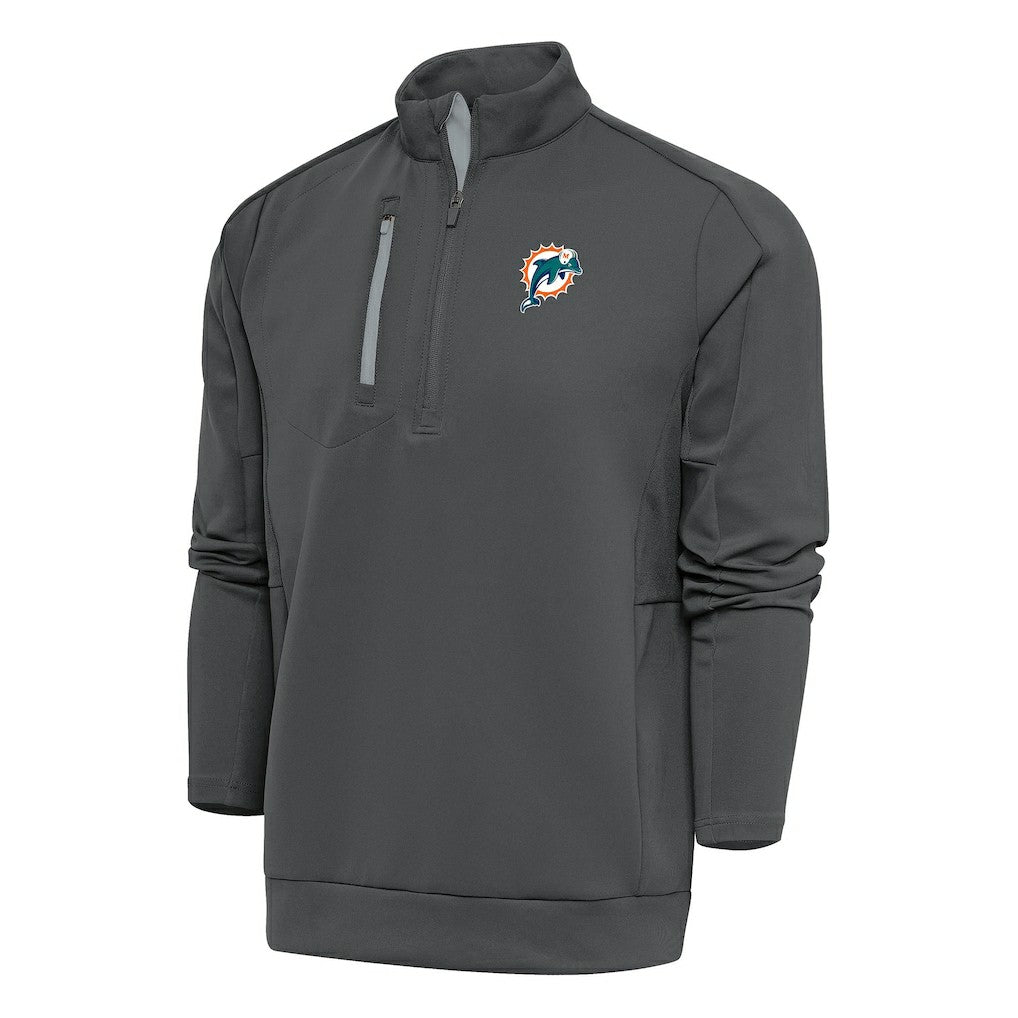 Miami Dolphins Antigua Team Logo Throwback Generation Quarter-Zip Pullover Top Charcoal