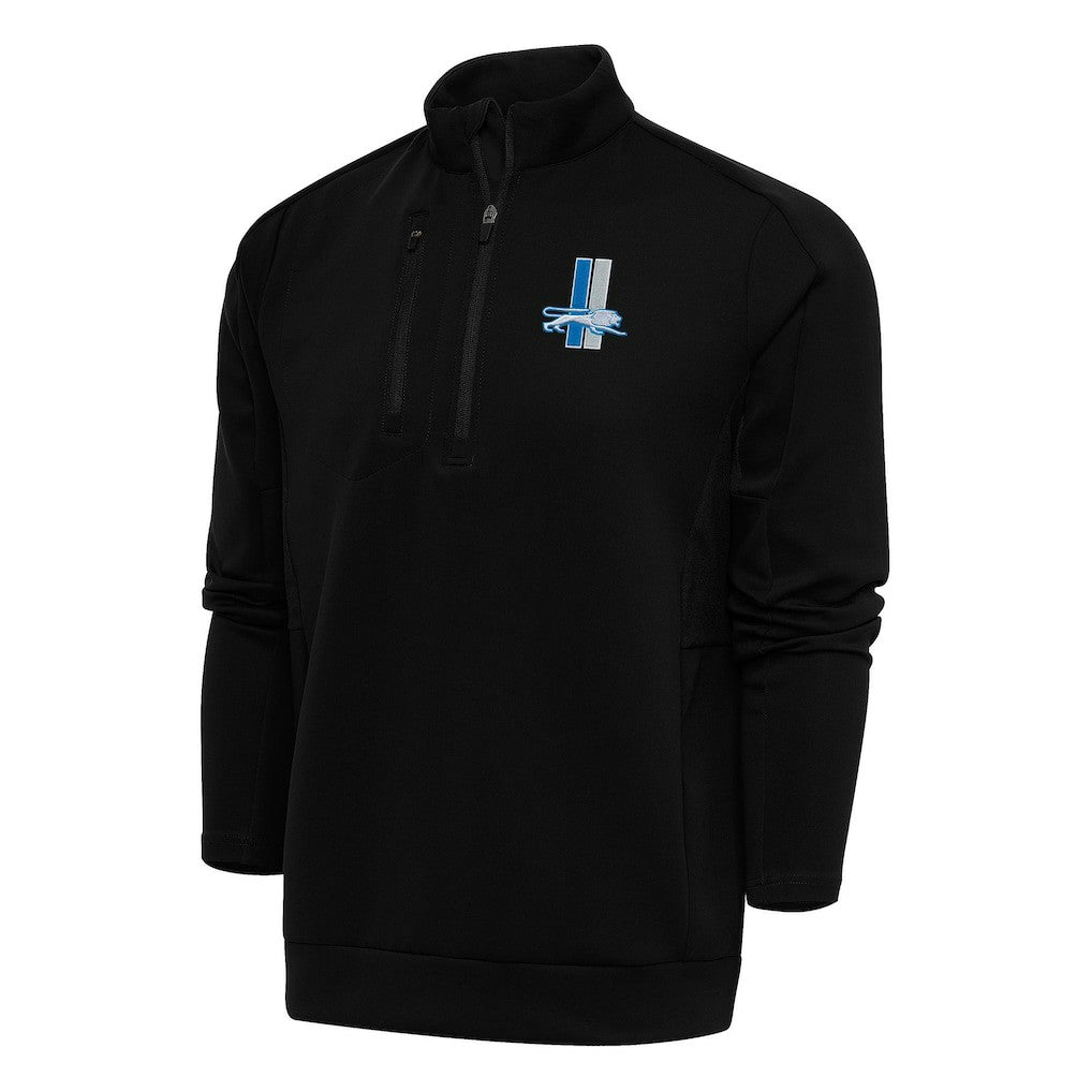 Detroit Lions Antigua Team Logo Throwback Generation Quarter-Zip Pullover Top Black