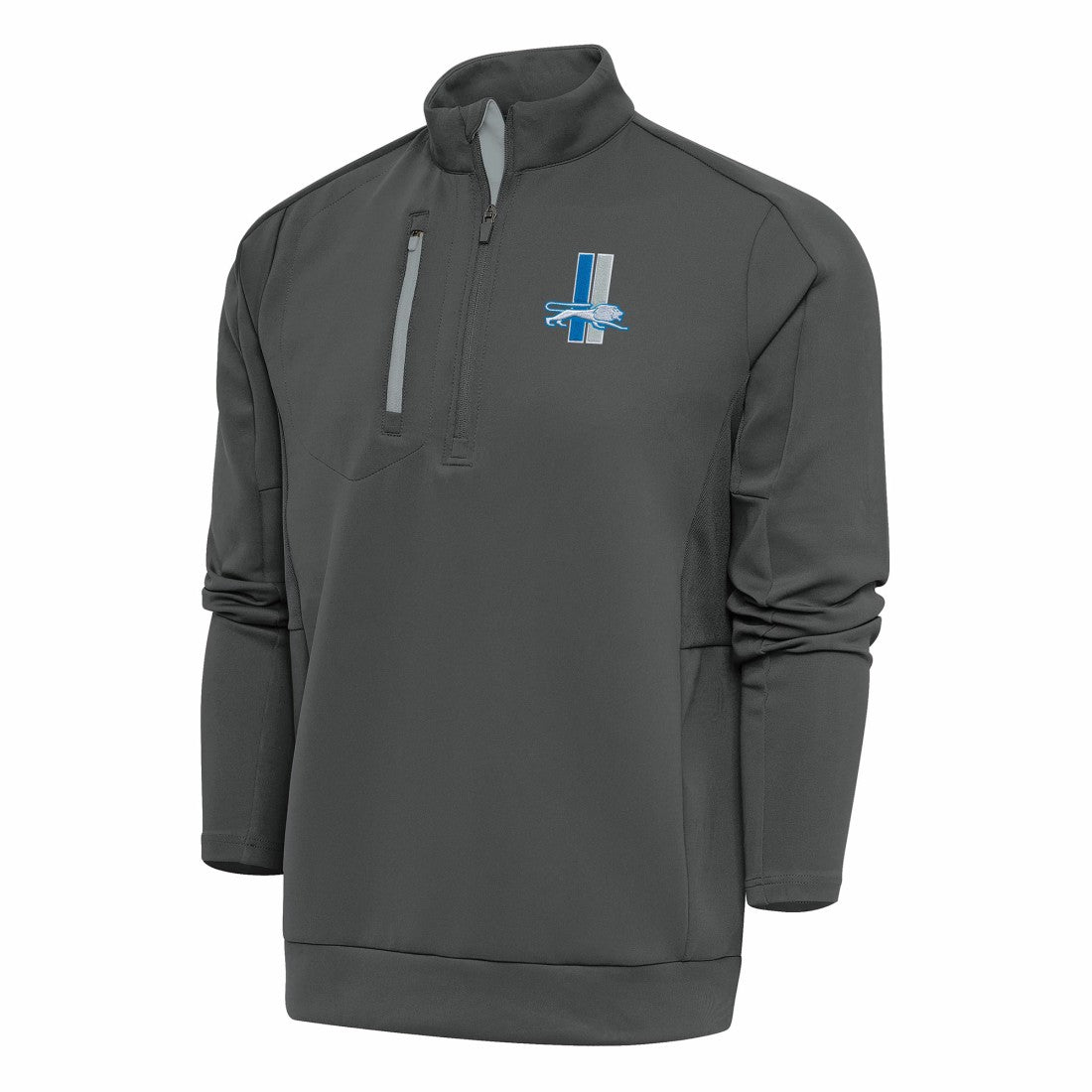 Detroit Lions Antigua Team Logo Throwback Generation Quarter-Zip Pullover Top Charcoal
