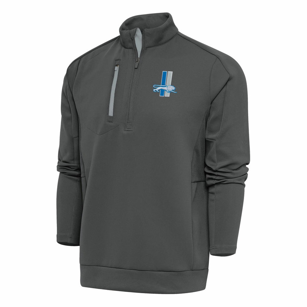 Detroit Lions Antigua Team Logo Throwback Generation Quarter-Zip Pullover Top Charcoal