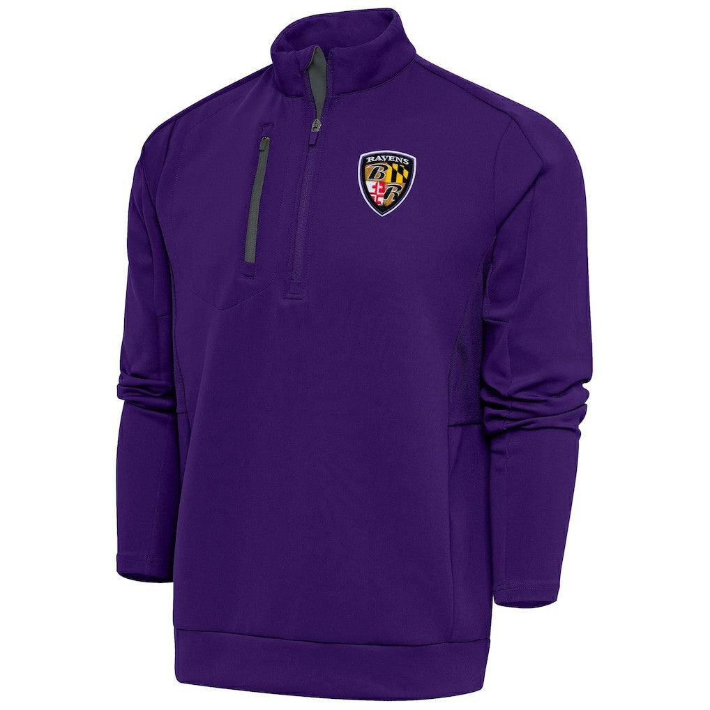 Baltimore Ravens Antigua Team Logo Throwback Generation Quarter-Zip Pullover Top Purple