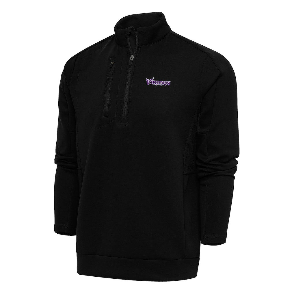 Minnesota Vikings Antigua Team Logo Throwback Generation Quarter-Zip Pullover Top Black