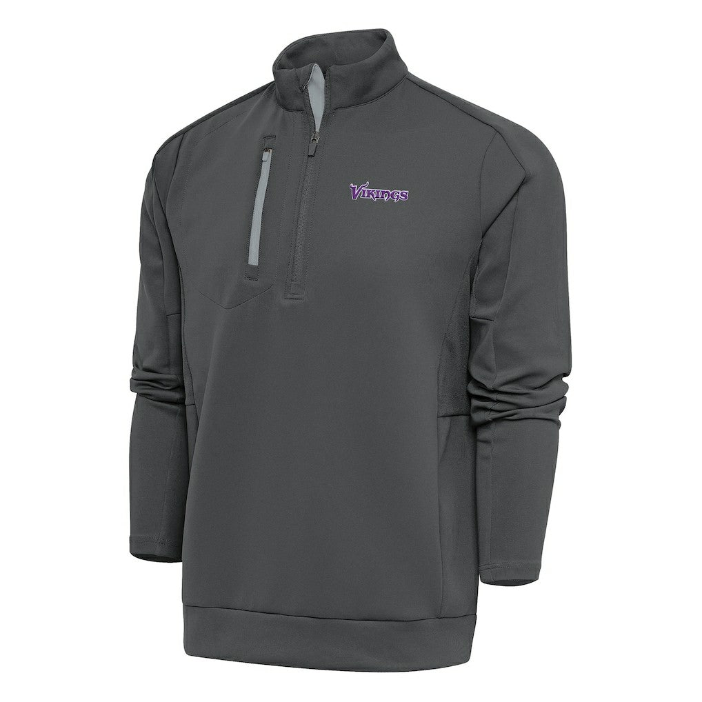 Minnesota Vikings Antigua Team Logo Throwback Generation Quarter-Zip Pullover Top Charcoal