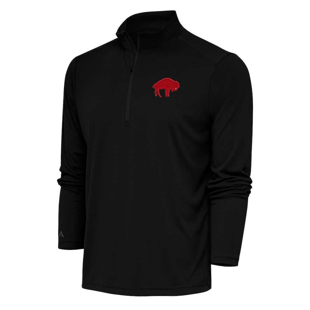 Buffalo Bills Antigua Team Logo Throwback Tribute Quarter-Zip Pullover Top Black