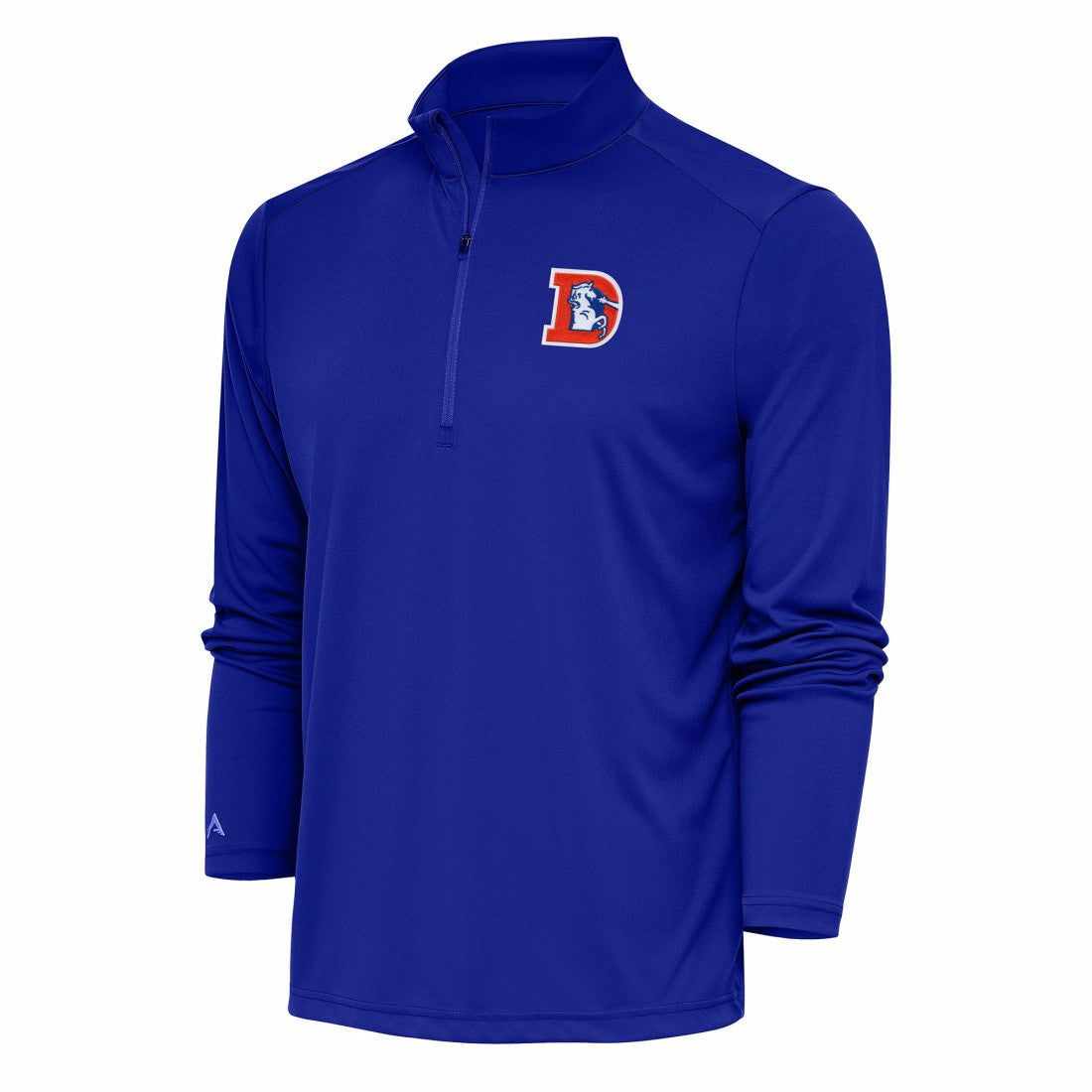 Denver Broncos Antigua Team Logo Throwback Tribute Quarter-Zip Pullover Top Royal