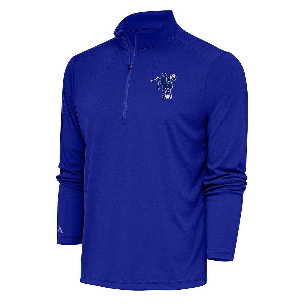 Indianapolis Colts Antigua Team Logo Throwback Tribute Quarter-Zip Pullover Top Royal