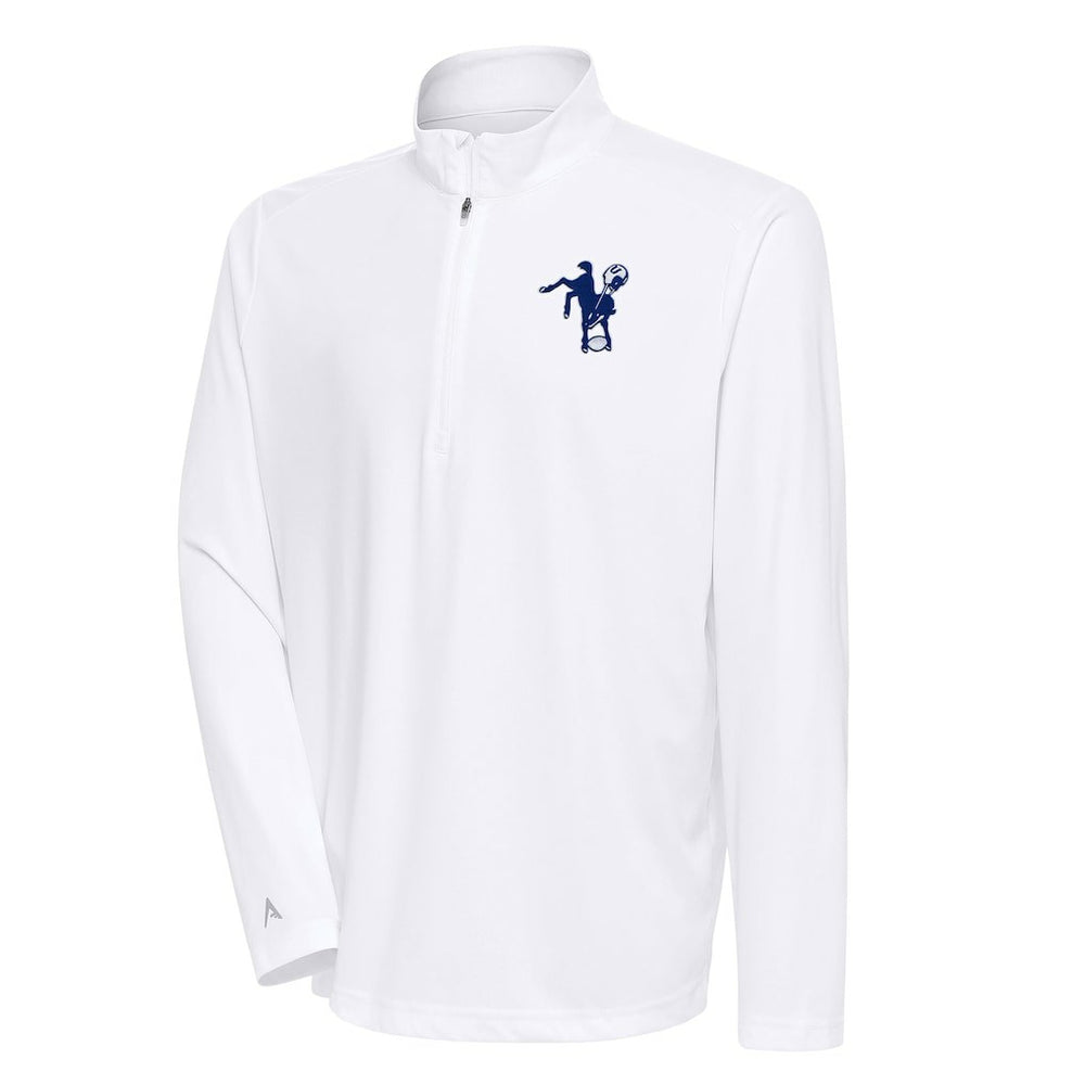 Indianapolis Colts Antigua Team Logo Throwback Tribute Quarter-Zip Pullover Top White