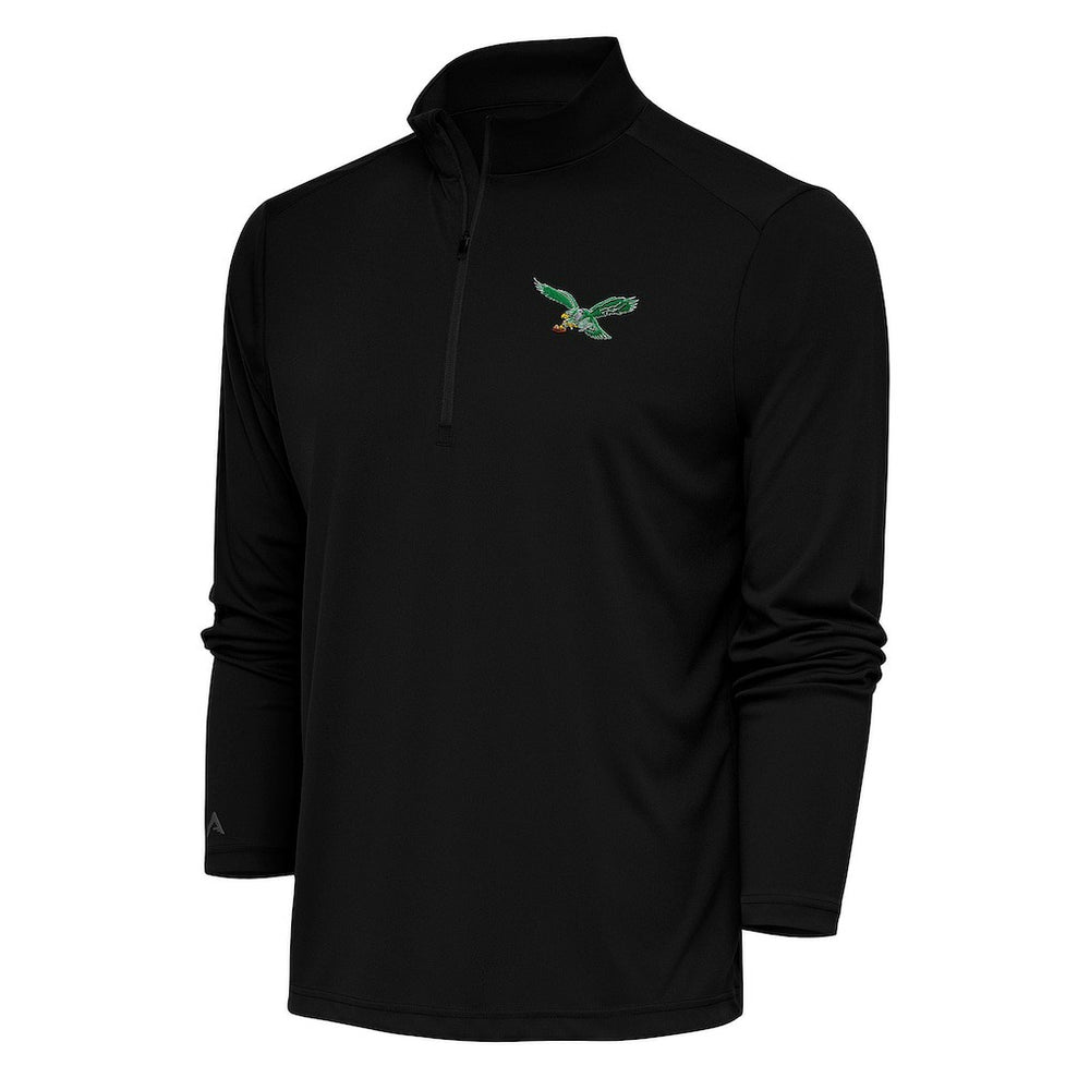 Philadelphia Eagles Antigua Team Logo Throwback Tribute Quarter-Zip Pullover Top Black