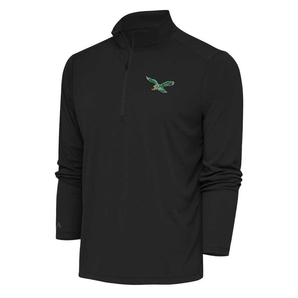 Philadelphia Eagles Antigua Team Logo Throwback Tribute Quarter-Zip Pullover Top Charcoal