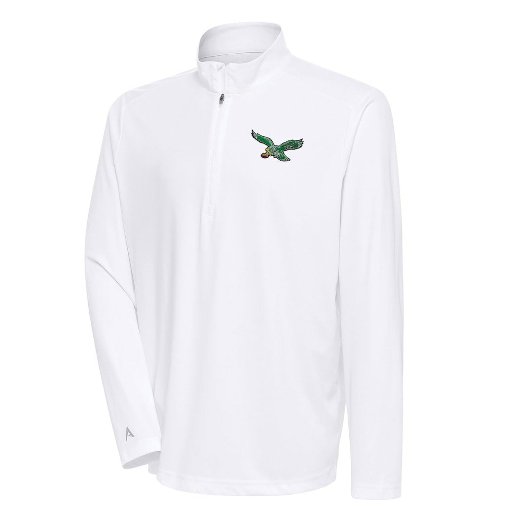 Philadelphia Eagles Antigua Team Logo Throwback Tribute Quarter-Zip Pullover Top White