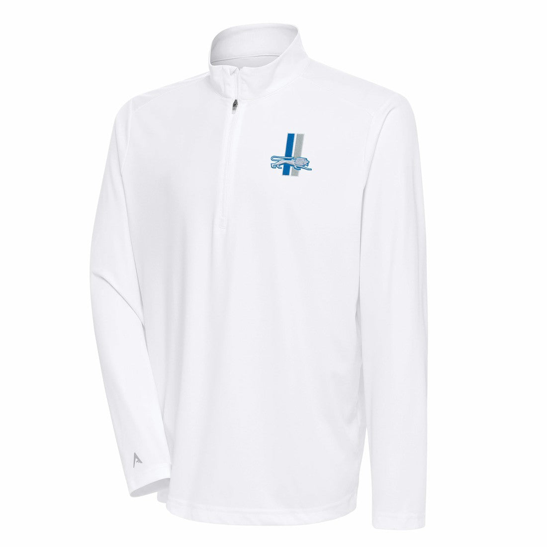Detroit Lions Antigua Team Logo Throwback Tribute Quarter-Zip Pullover Top White