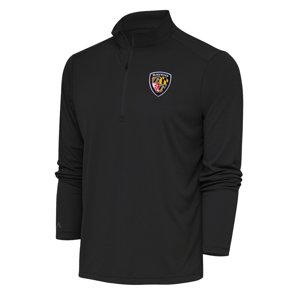 Baltimore Ravens Antigua Team Logo Throwback Tribute Quarter-Zip Pullover Top Charcoal