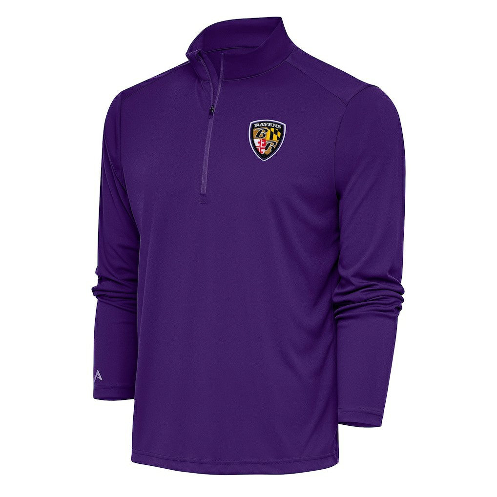 Baltimore Ravens Antigua Team Logo Throwback Tribute Quarter-Zip Pullover Top Purple