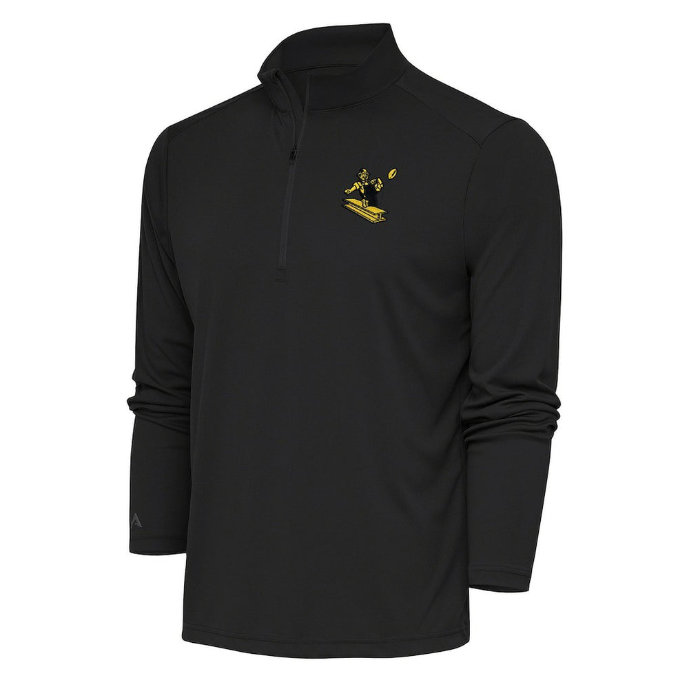 Pittsburgh Steelers Antigua Team Logo Throwback Tribute Quarter-Zip Pullover Top Charcoal