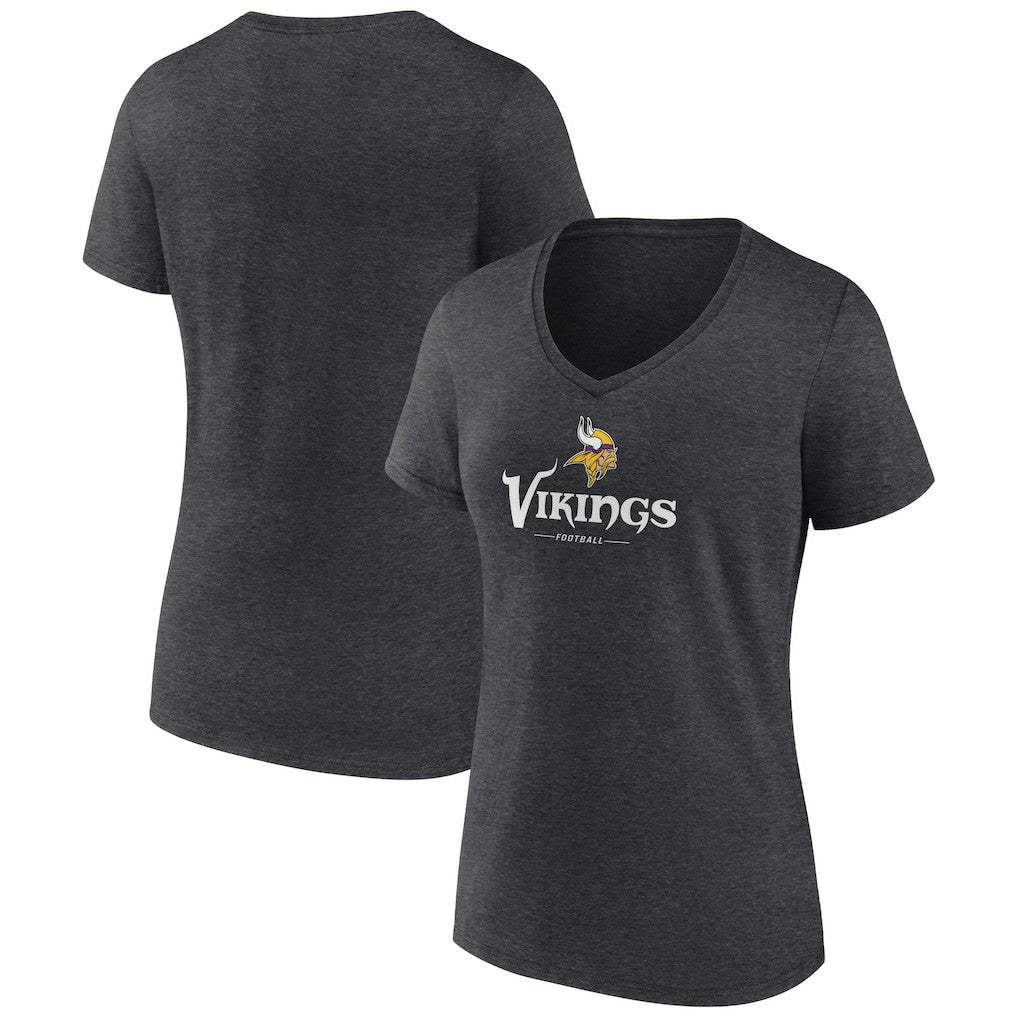 Minnesota Vikings Women's Logo Team Lockup V-Neck T-Shirt Charcoal