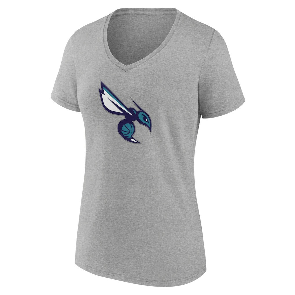 Charlotte Hornets Women's Alternate Logo V-Neck T-Shirt Heather Gray