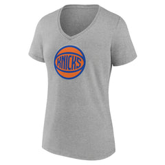 New York Knicks Women's Alternate Logo V-Neck T-Shirt Heather Gray