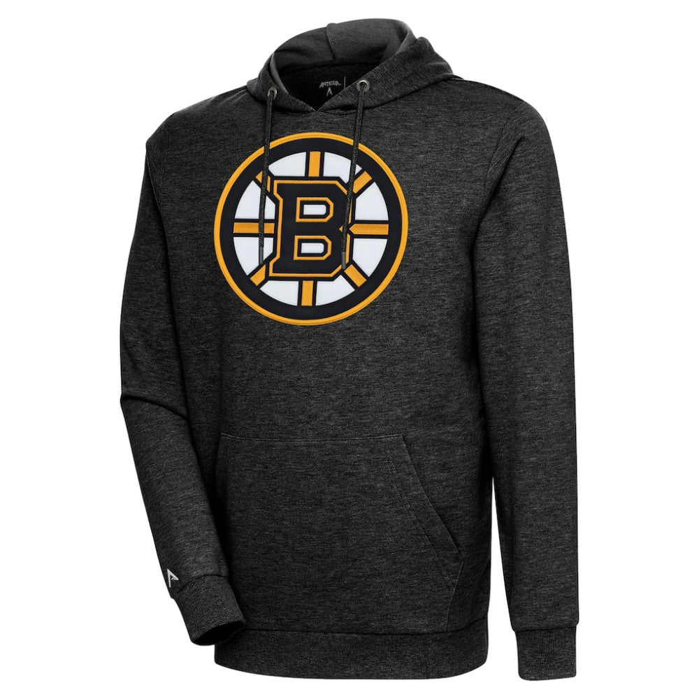 NHL Boston Bruins Antigua Logo Action Chenille Pullover Hoodie - Heather Black