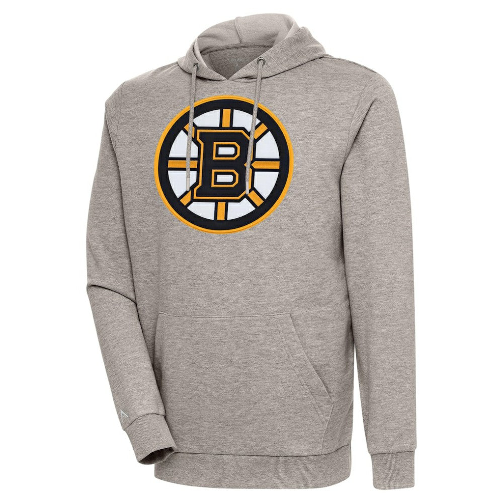 NHL Boston Bruins Antigua Logo Action Chenille Pullover Hoodie - Oatmeal