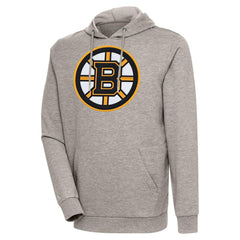 NHL Boston Bruins Antigua Logo Action Chenille Pullover Hoodie - Oatmeal