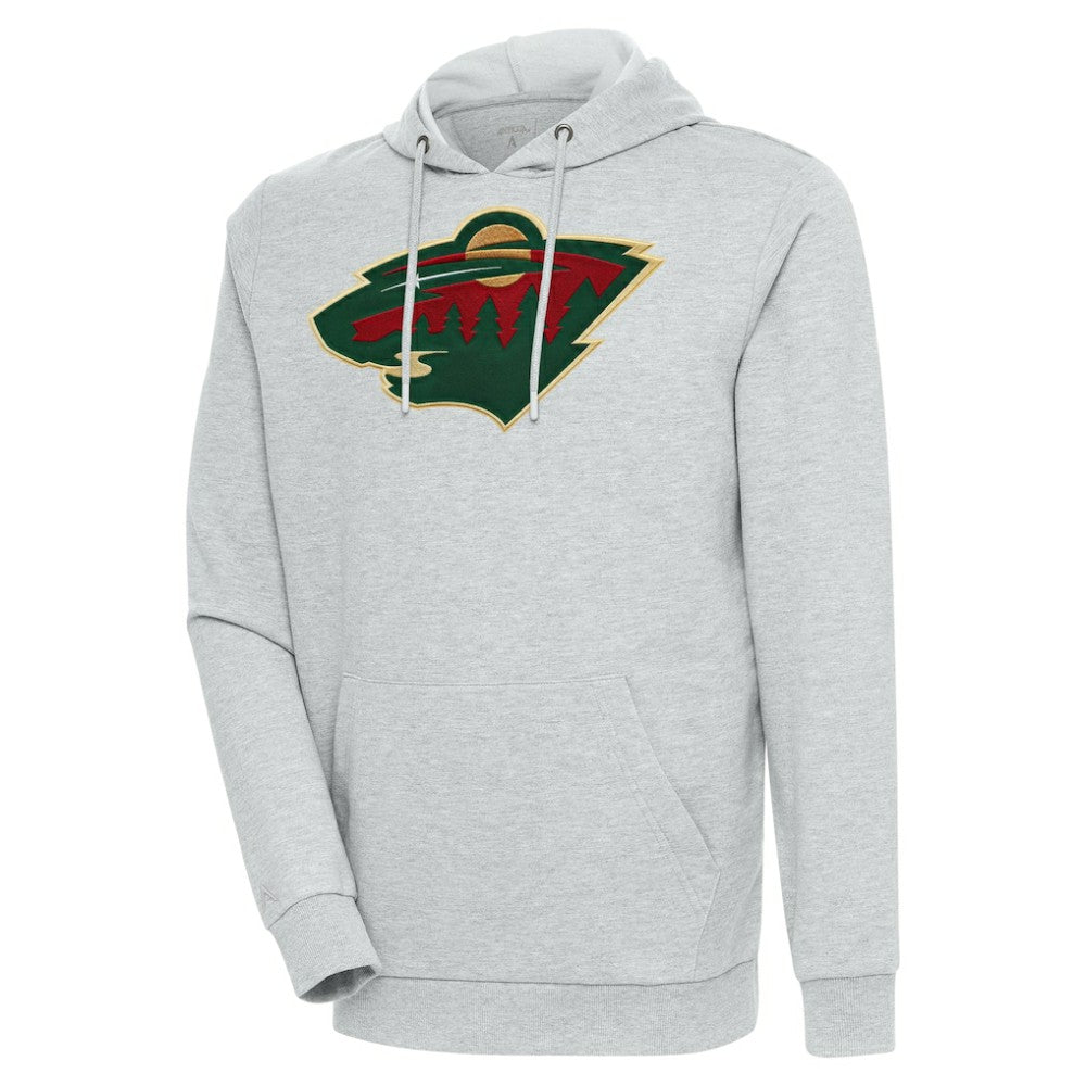 NHL Minnesota Wild Antigua Logo Action Chenille Pullover Hoodie - Heather Gray