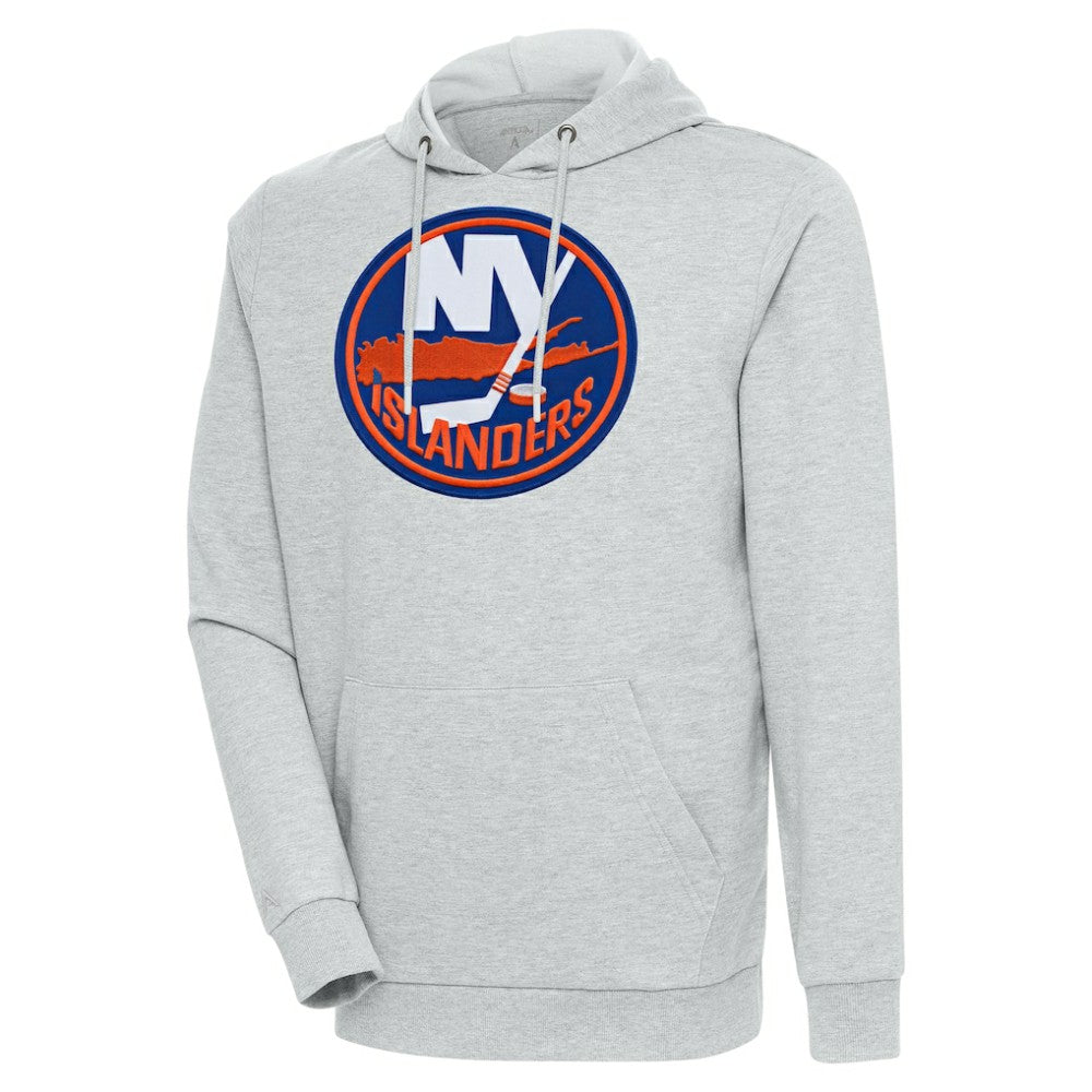 NHL New York Islanders Antigua Logo Action Chenille Pullover Hoodie - Heather Gray