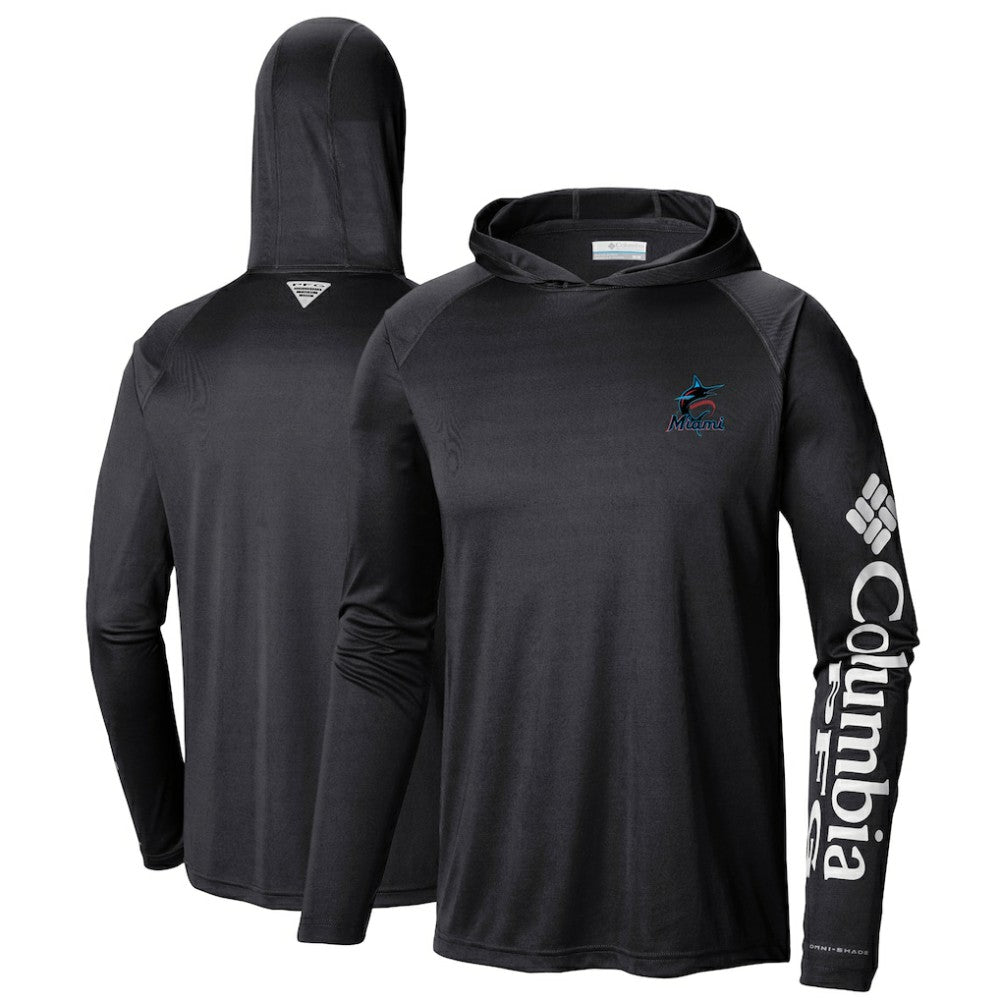 Miami Marlins Columbia Terminal Tackle Long Sleeve Hoodie T-Shirt - Black Hoodies