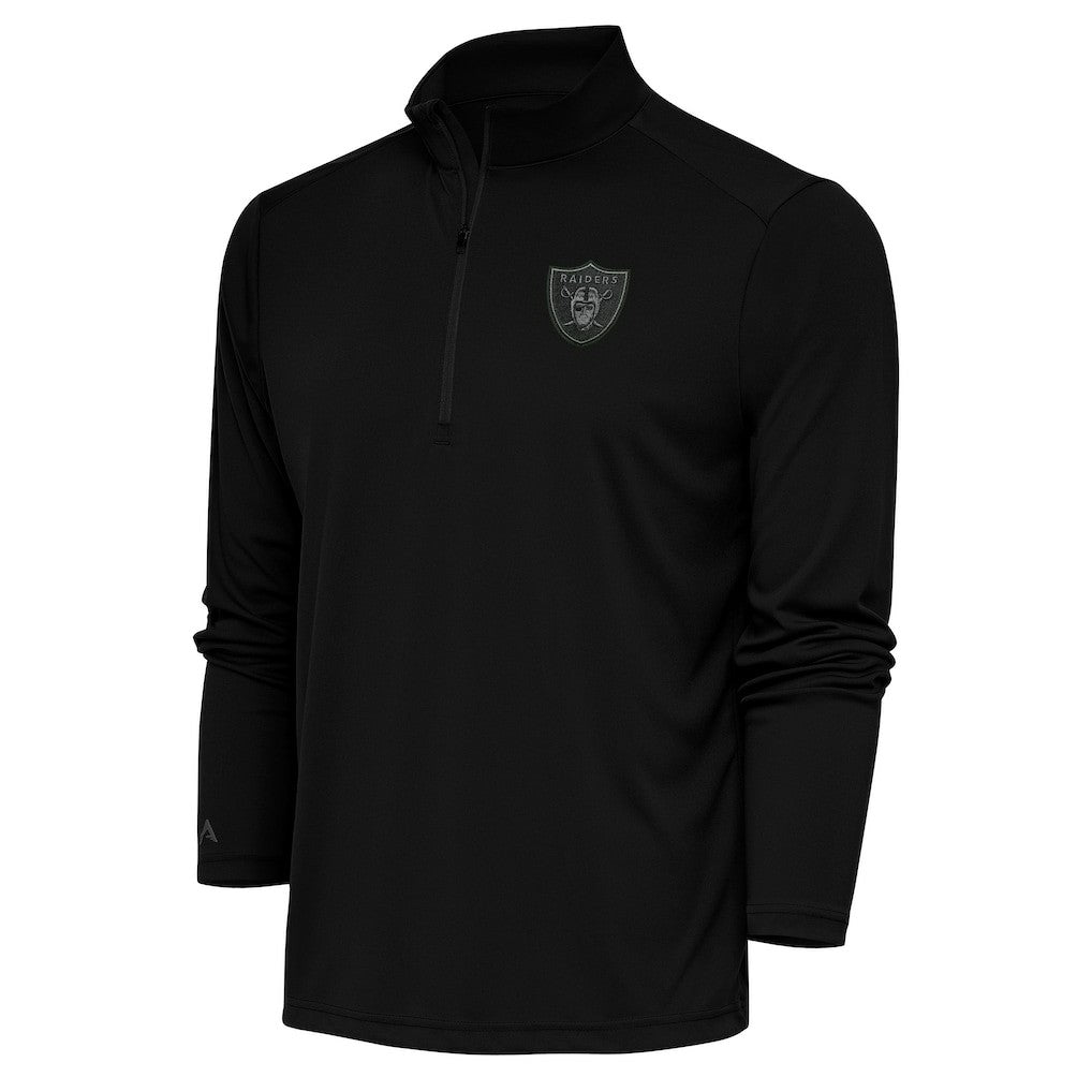 Las Vegas Raiders Antigua Tonal Logo Tribute Quarter-Zip Pullover Top Black